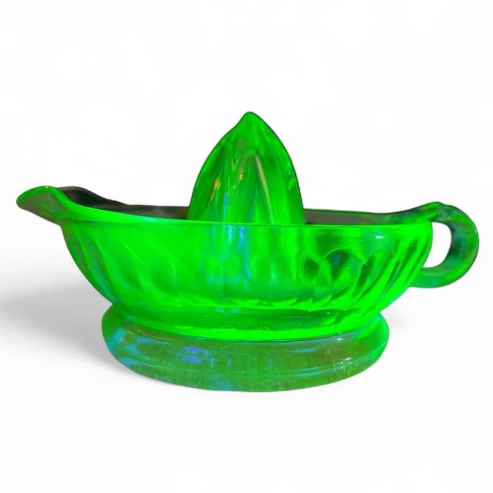 1930’s Uranium Depression Green Glass Citrus Juicer - Large 9”